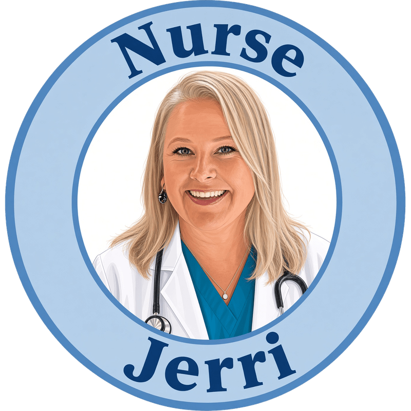 Nurse Jerri logo with a portrait of Jerri
